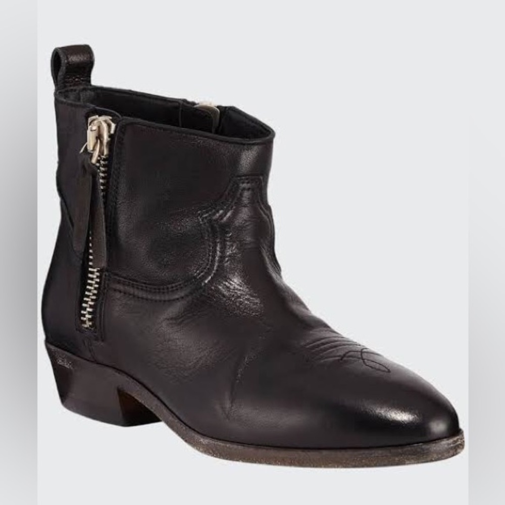 Black Leather Ankle Boots with Silver Zipper Golden Goose Deluxe sz 6